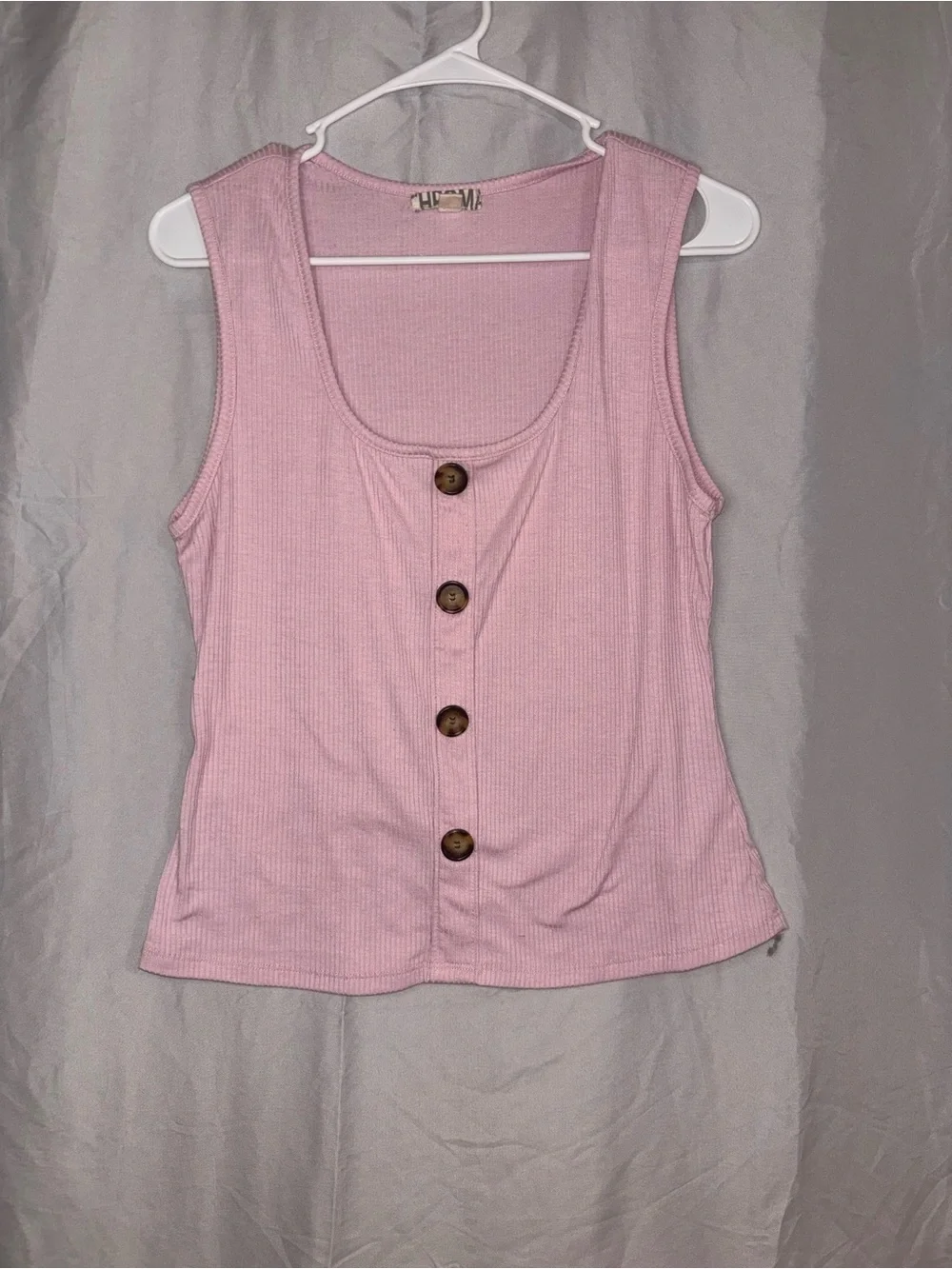 Hem Ribbed Button-Front Tank - Picture 1 of 5